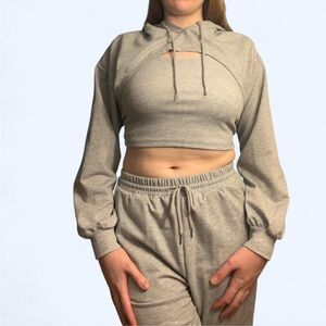SHEIN Gray Cropped Hoodie & Joggers Set